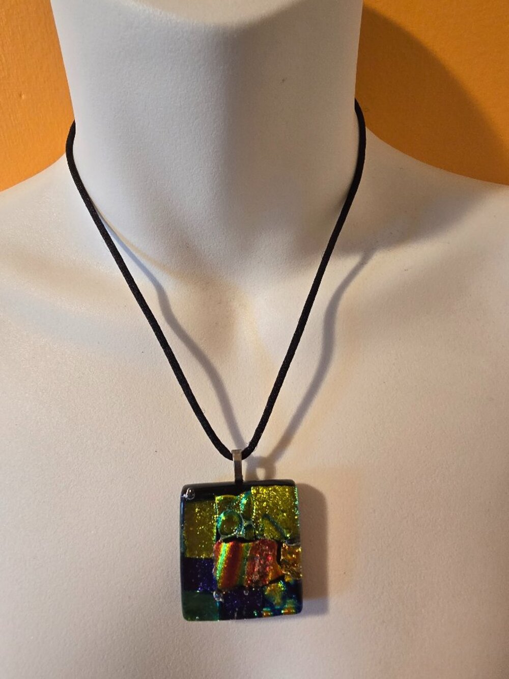 Iridescent Multi-color Glass Pendant Necklace